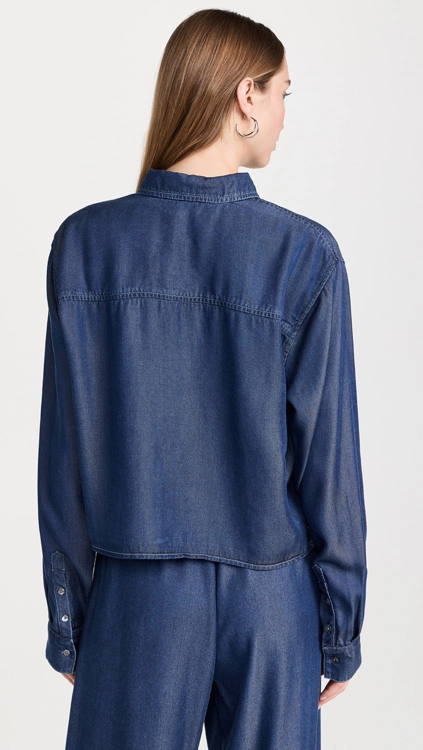 All Over Print Technique Chambray Cropped Button Down