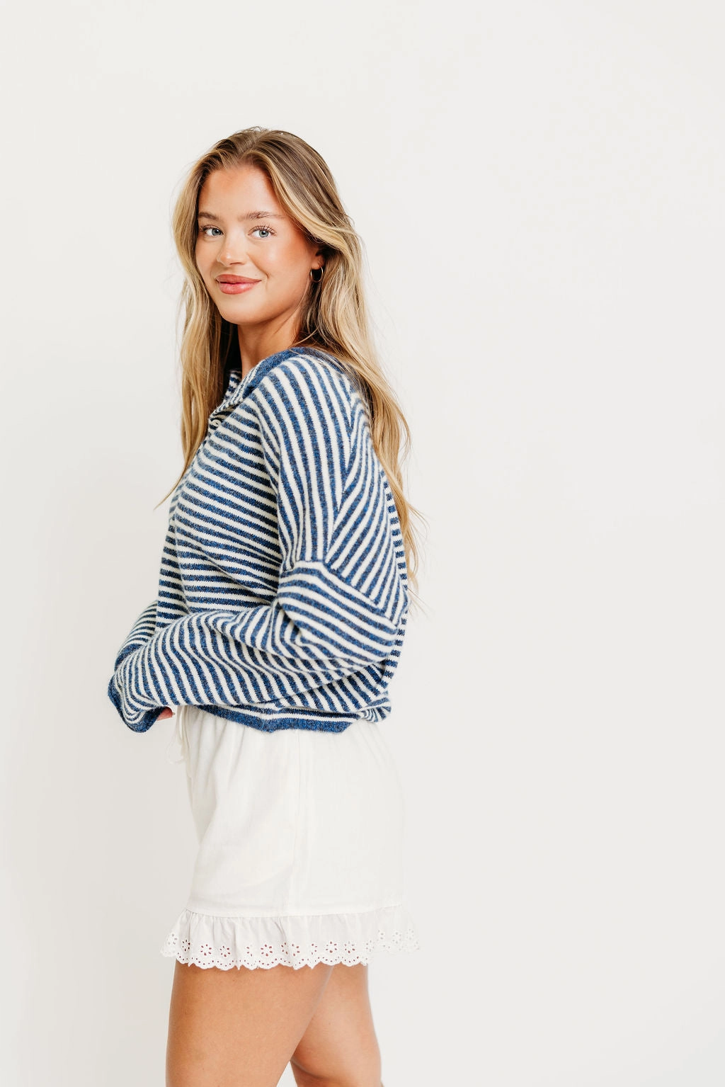 Casual Button-Down Piper Mini Stripes Cardigan in Denim