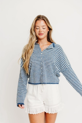 Piper Mini Stripes Cardigan in Denim HighDurabilityWeave summer look