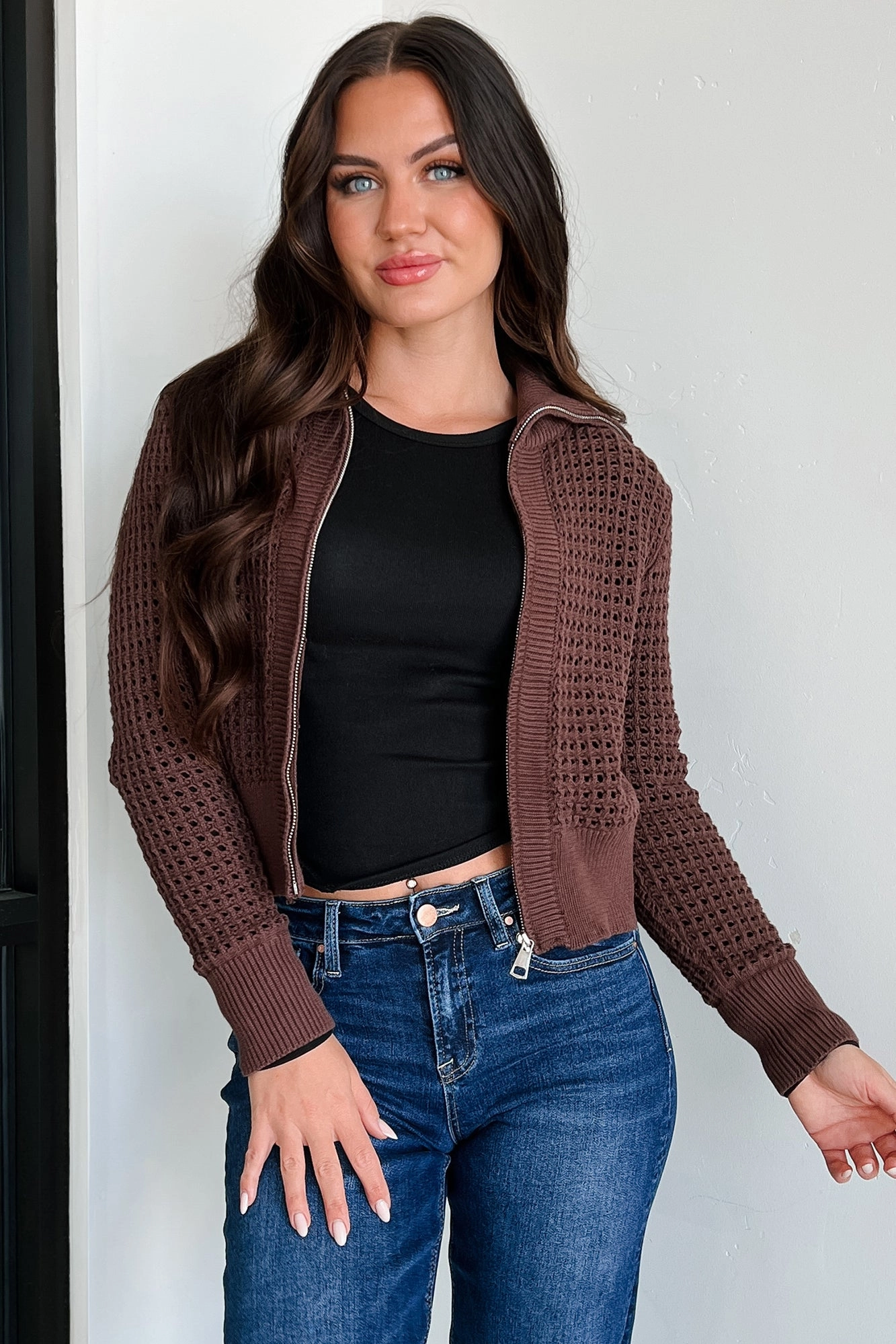 EasyCareMaterial Whispered Words Zip-Up Sweater Jacket (Chocolate)