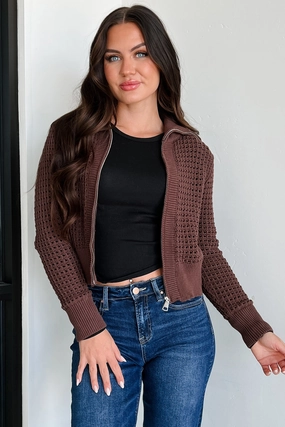 EasyCareMaterial Whispered Words Zip-Up Sweater Jacket (Chocolate)