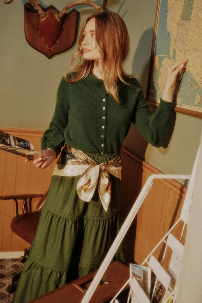 Coraline Soft Cardigan Sweater in Forest FrictionResistant Trim
