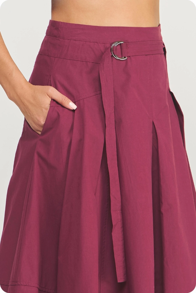 Liana Belted Midi Skirt in Dark Cherry Delicate Texture Plus size option