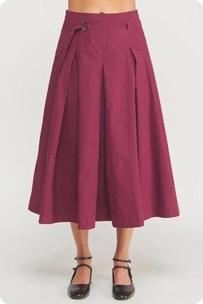 Friction Free Liana Belted Midi Skirt in Dark Cherry
