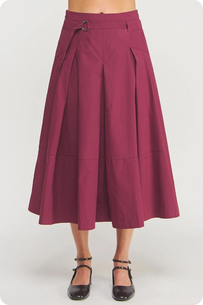 Friction Free Liana Belted Midi Skirt in Dark Cherry