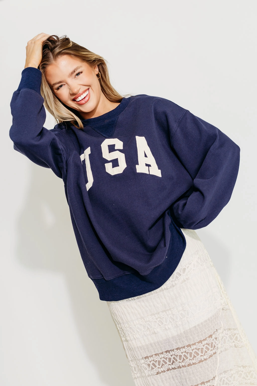 LongWearingComfort Relaxed Sweatshirt USA 100% Cotton Terry Pullover in Navy *Final-Sale*