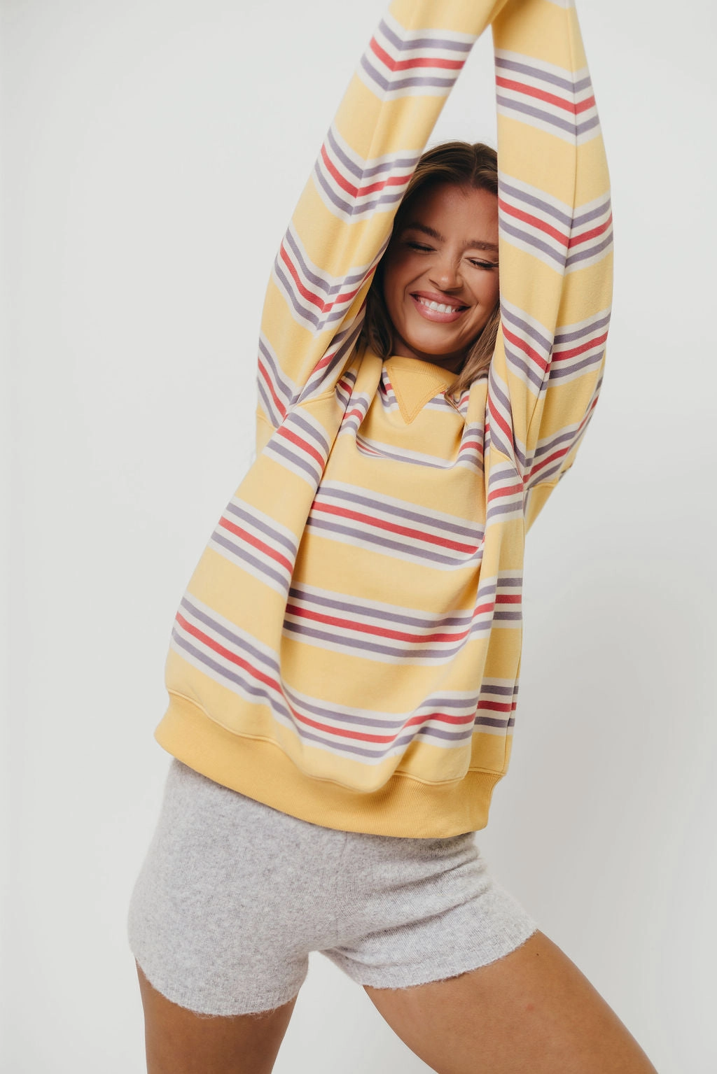 Blake Retro Striped Crewneck Sweatshirt in Mustard SoftKnit Tencel Lyocell Fiber