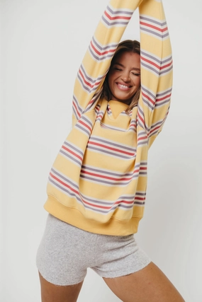Blake Retro Striped Crewneck Sweatshirt in Mustard SoftKnit Tencel Lyocell Fiber