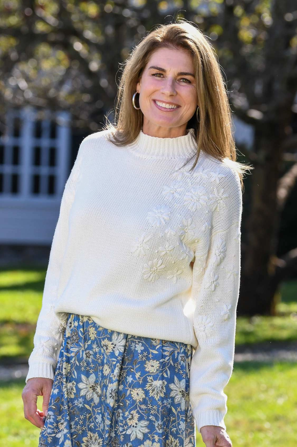 RibbedTrims Reinforced Shoulder Seams Flora Sweater / White