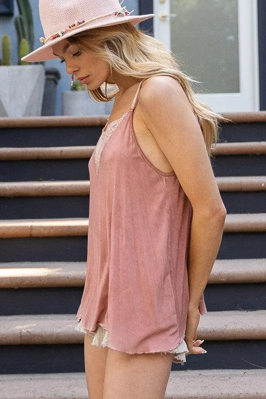 V-Camisole Tank With Lace On Front