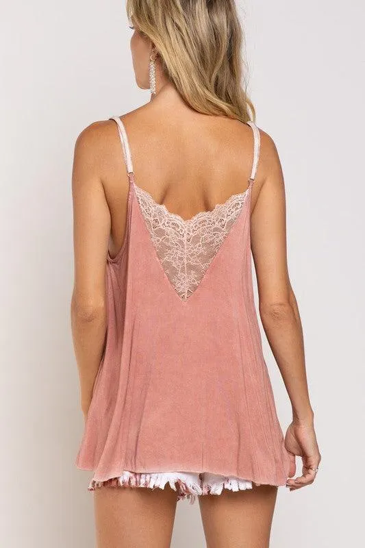 V-Camisole Tank With Lace On Front