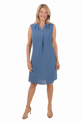 V-Neck Center Pleated Sleeveless Dress Sunset Look Peace Glow