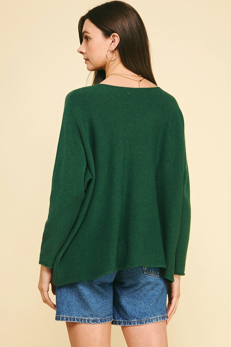 V-Neck Sweater in Green FlexibleRibbing