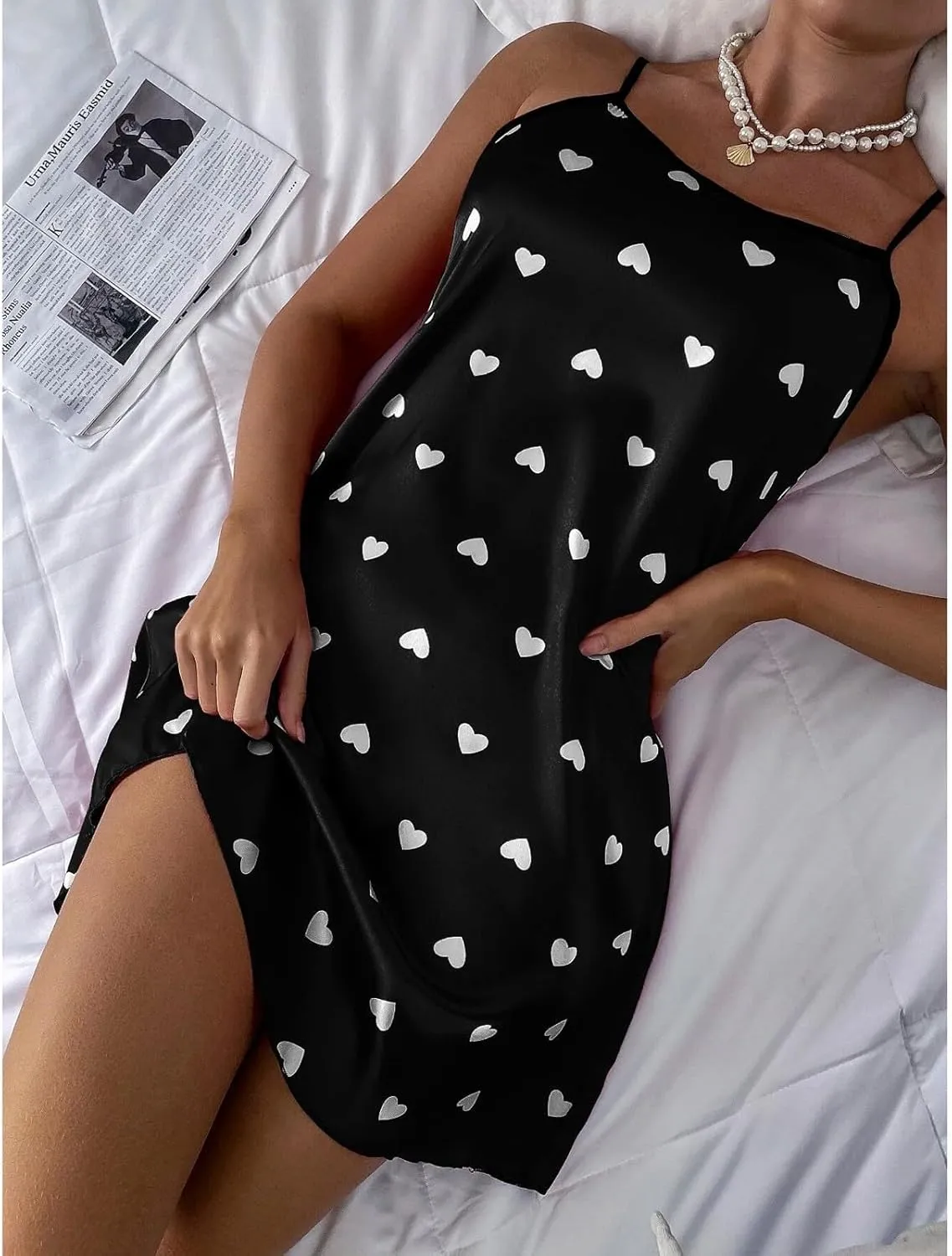 Valentines Day Lingerie for Women,Womens Satin Nightgown Babydoll Lingerie Dress Sexy Sleepwear Mini Slip Nightwear