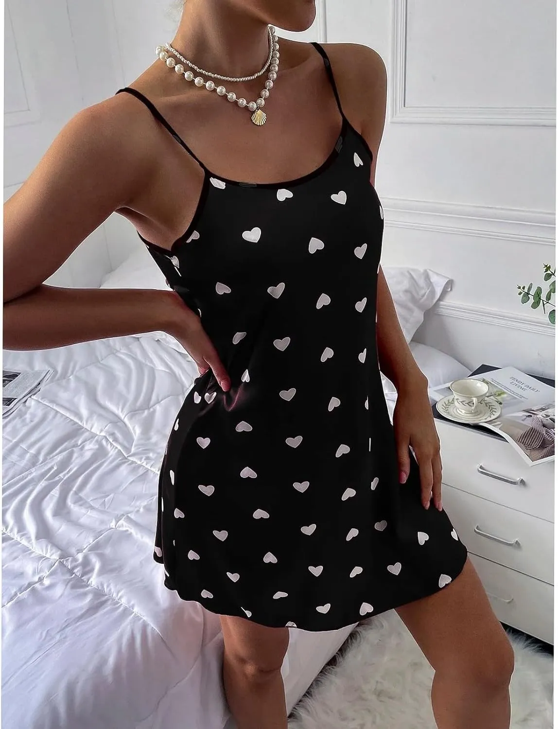 Valentines Day Lingerie for Women,Womens Satin Nightgown Babydoll Lingerie Dress Sexy Sleepwear Mini Slip Nightwear