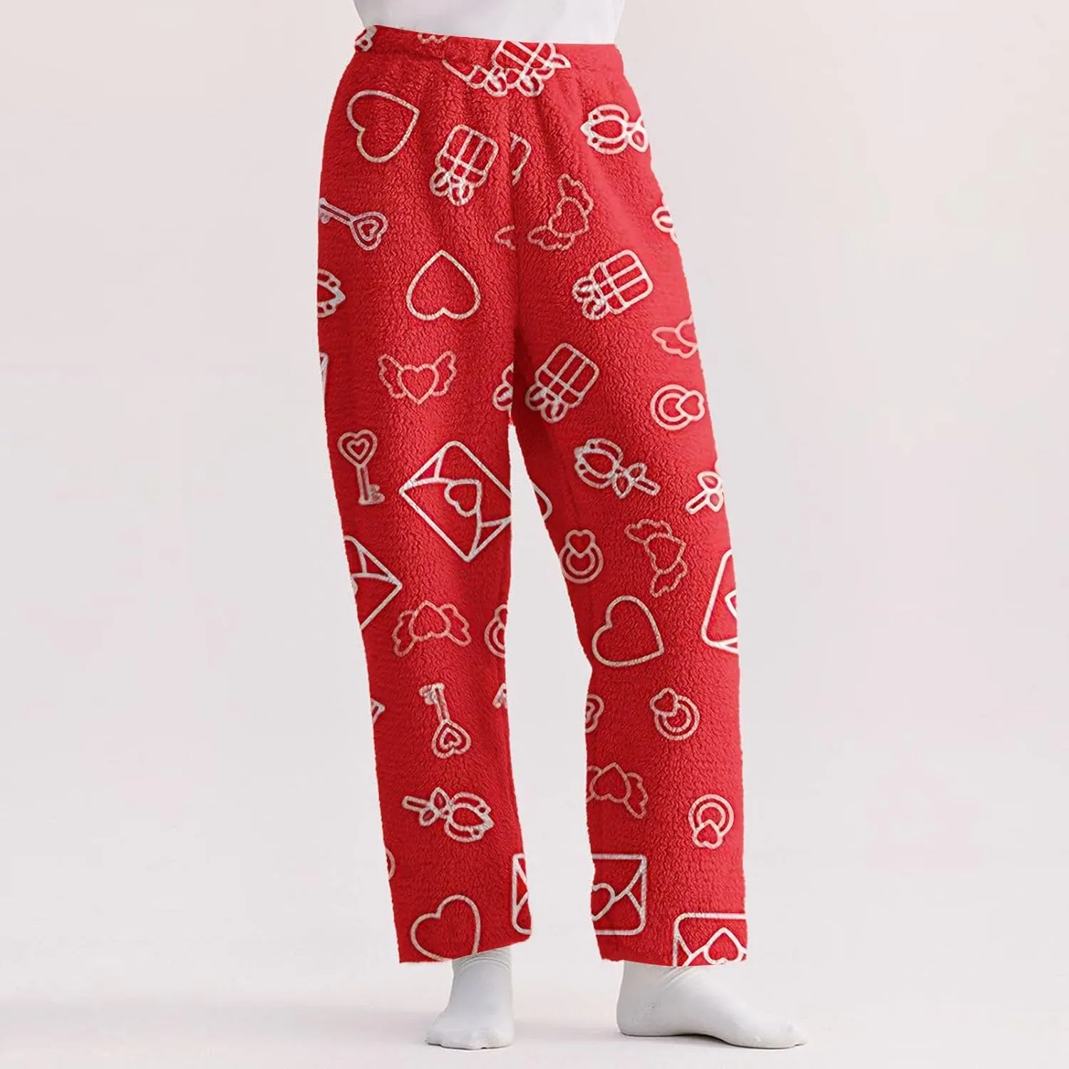 Valentines Pajama Pants 2024 Heart Pj Pants Unisex Fuzzy Pajama Bottoms Women Man Cozy Fleece Lounge Pants Sleepwear