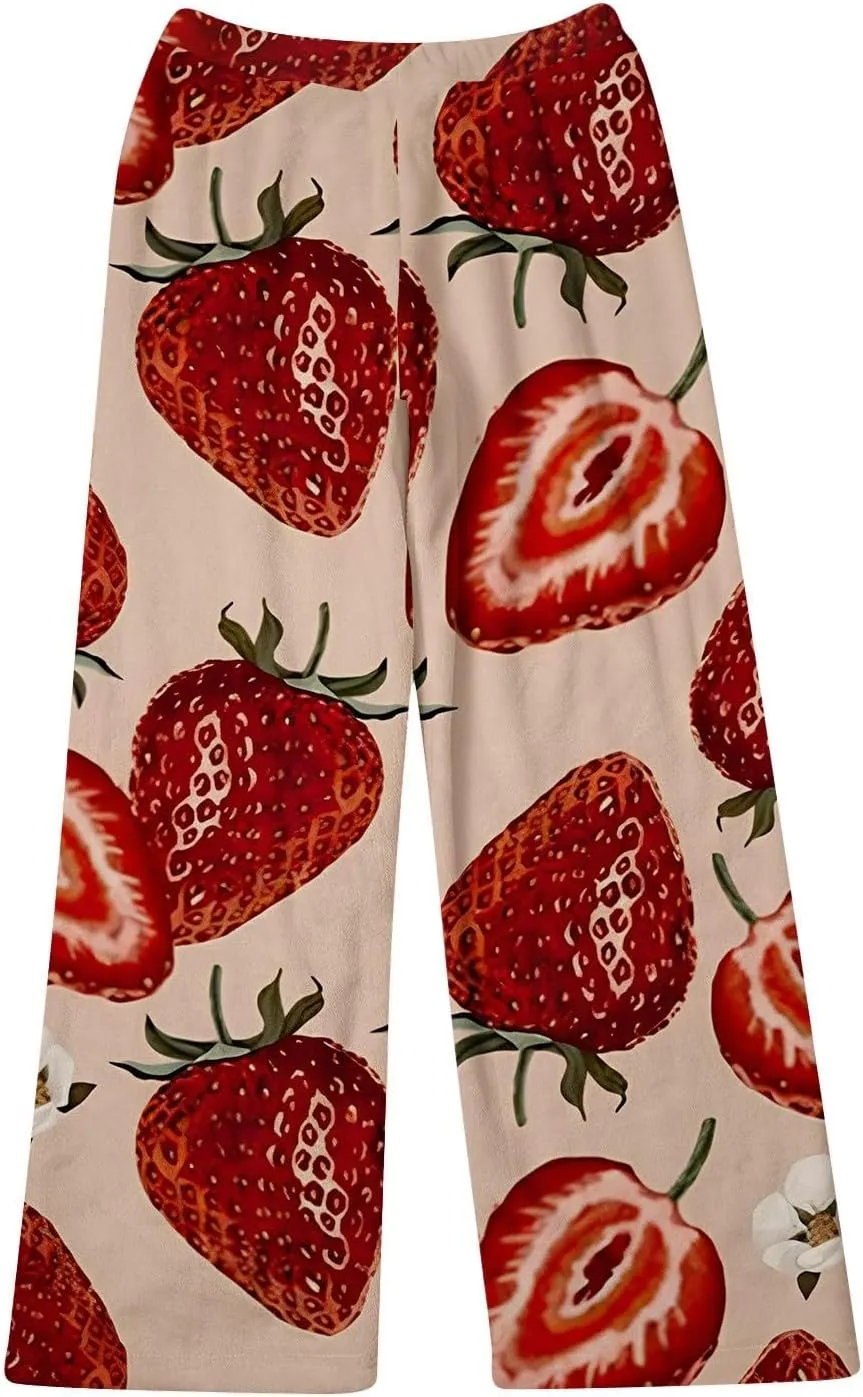 Valentines Pajama Pants 2024 Heart Pj Pants Unisex Fuzzy Pajama Bottoms Women Man Cozy Fleece Lounge Pants Sleepwear