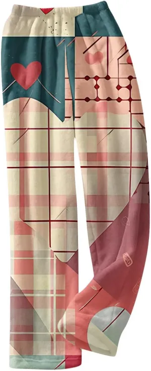 Valentines Pajama Pants 2024 Heart Pj Pants Unisex Fuzzy Pajama Bottoms Women Man Cozy Fleece Lounge Pants Sleepwear