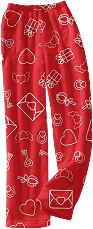 Valentines Pajama Pants 2024 Heart Pj Pants Unisex Fuzzy Pajama Bottoms Women Man Cozy Fleece Lounge Pants Sleepwear