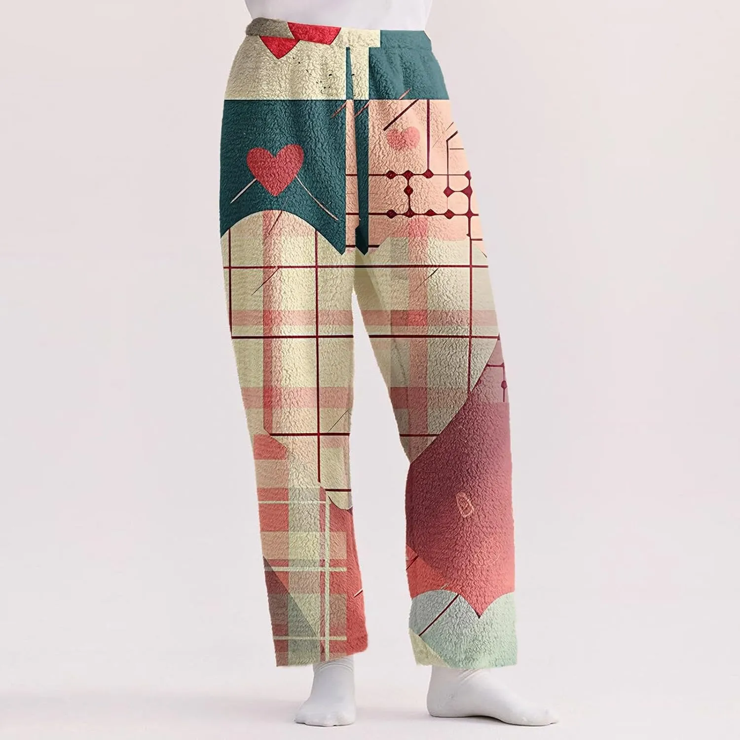 Valentines Pajama Pants 2024 Heart Pj Pants Unisex Fuzzy Pajama Bottoms Women Man Cozy Fleece Lounge Pants Sleepwear