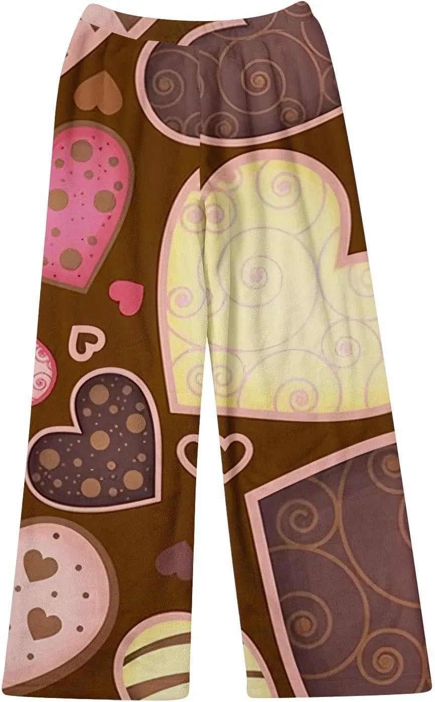 Valentines Pajamas Heart Plush Pj Pants Unisex Soft Fuzzy Pajama Bottoms Women Man Elastic Waist Fleece Lounge Pants