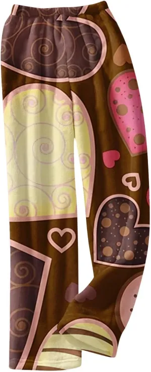Valentines Pajamas Heart Plush Pj Pants Unisex Soft Fuzzy Pajama Bottoms Women Man Elastic Waist Fleece Lounge Pants