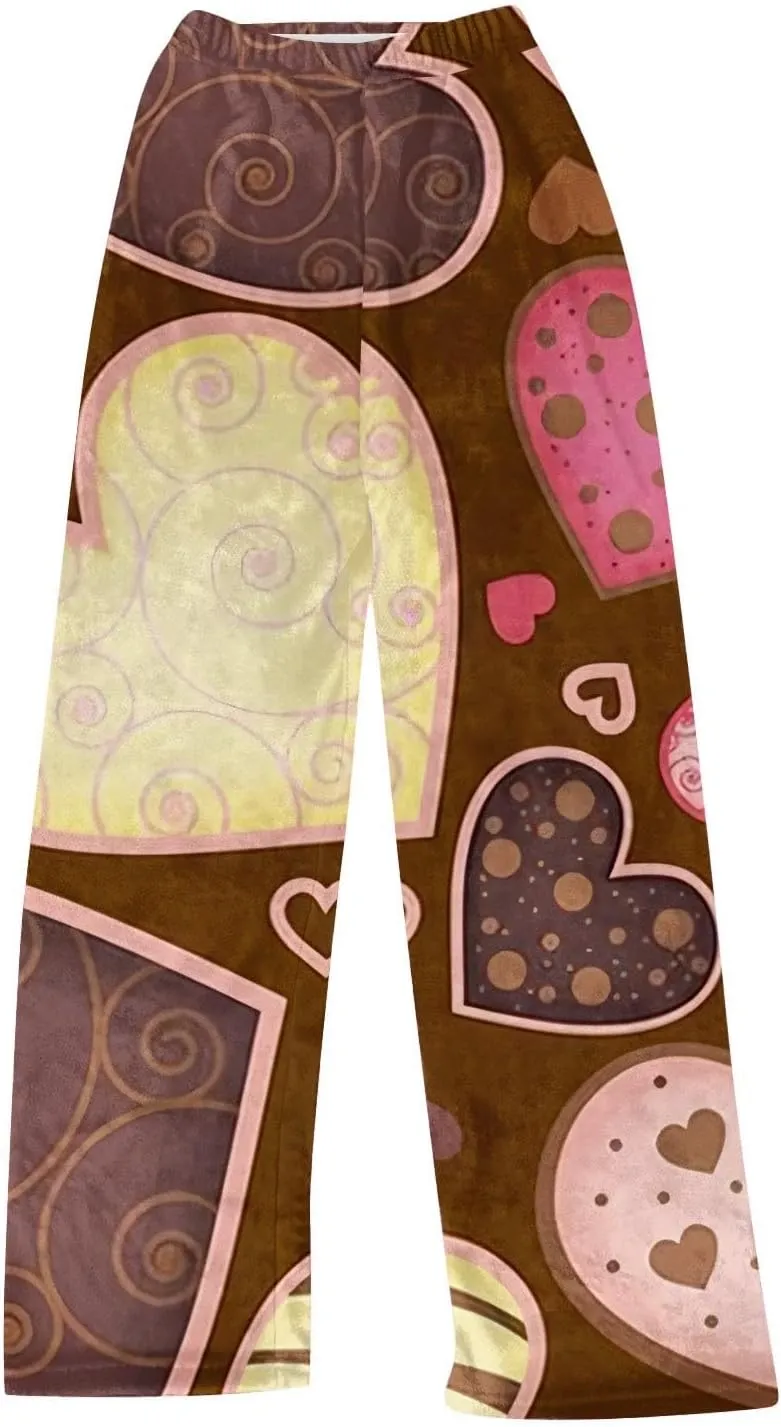 Valentines Pajamas Heart Plush Pj Pants Unisex Soft Fuzzy Pajama Bottoms Women Man Elastic Waist Fleece Lounge Pants
