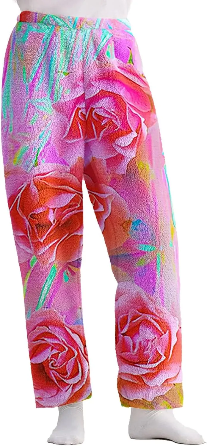 Valentines Pajamas Heart Plush Pj Pants Unisex Soft Fuzzy Pajama Bottoms Women Man Elastic Waist Fleece Lounge Pants