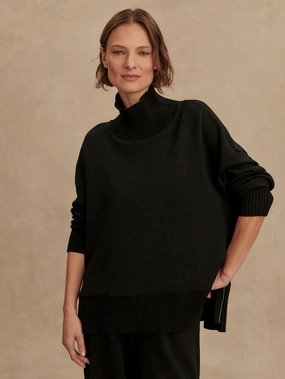 Varley Barker High-Neck Sweat in Black CompactSize Contrast Stitching