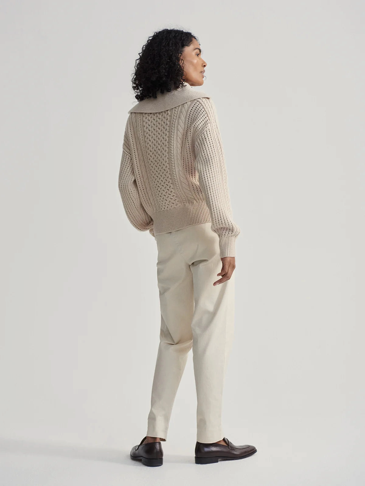 Varley Camello Cable Knit Sweater in Parchment Bamboo Derived Material AllDayComfort