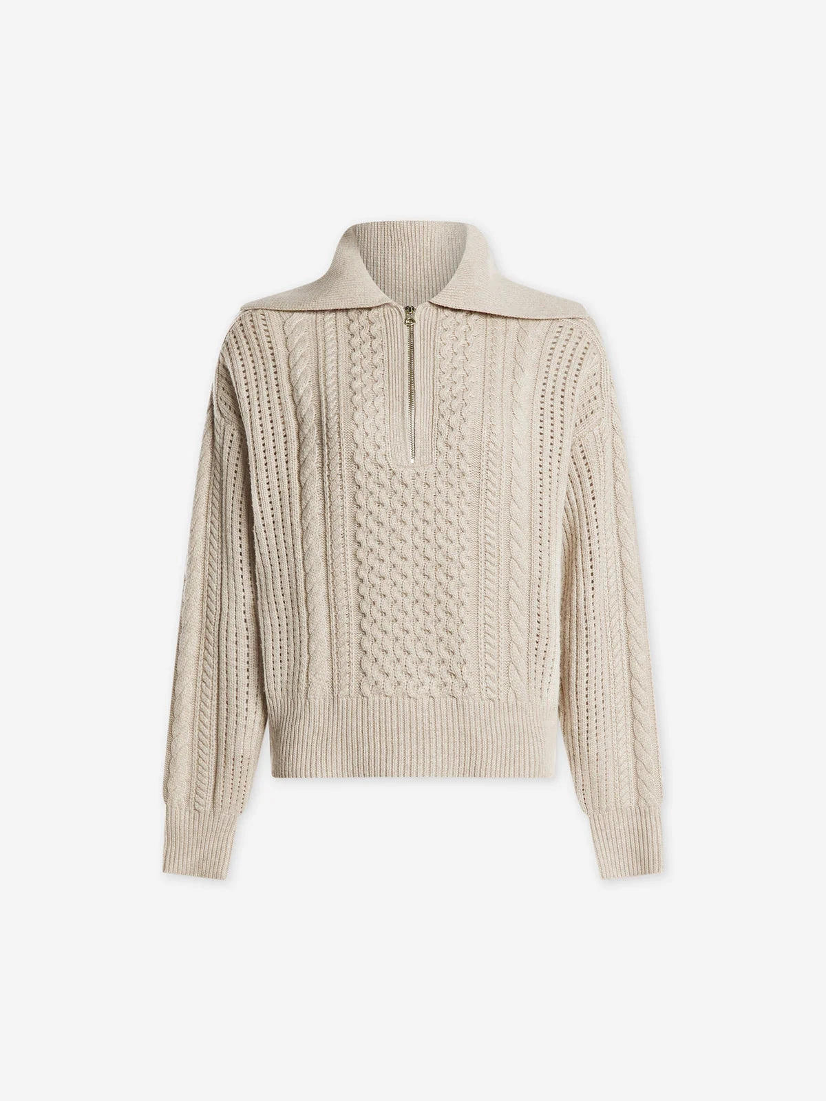 Varley Camello Cable Knit Sweater in Parchment Interlock Weave