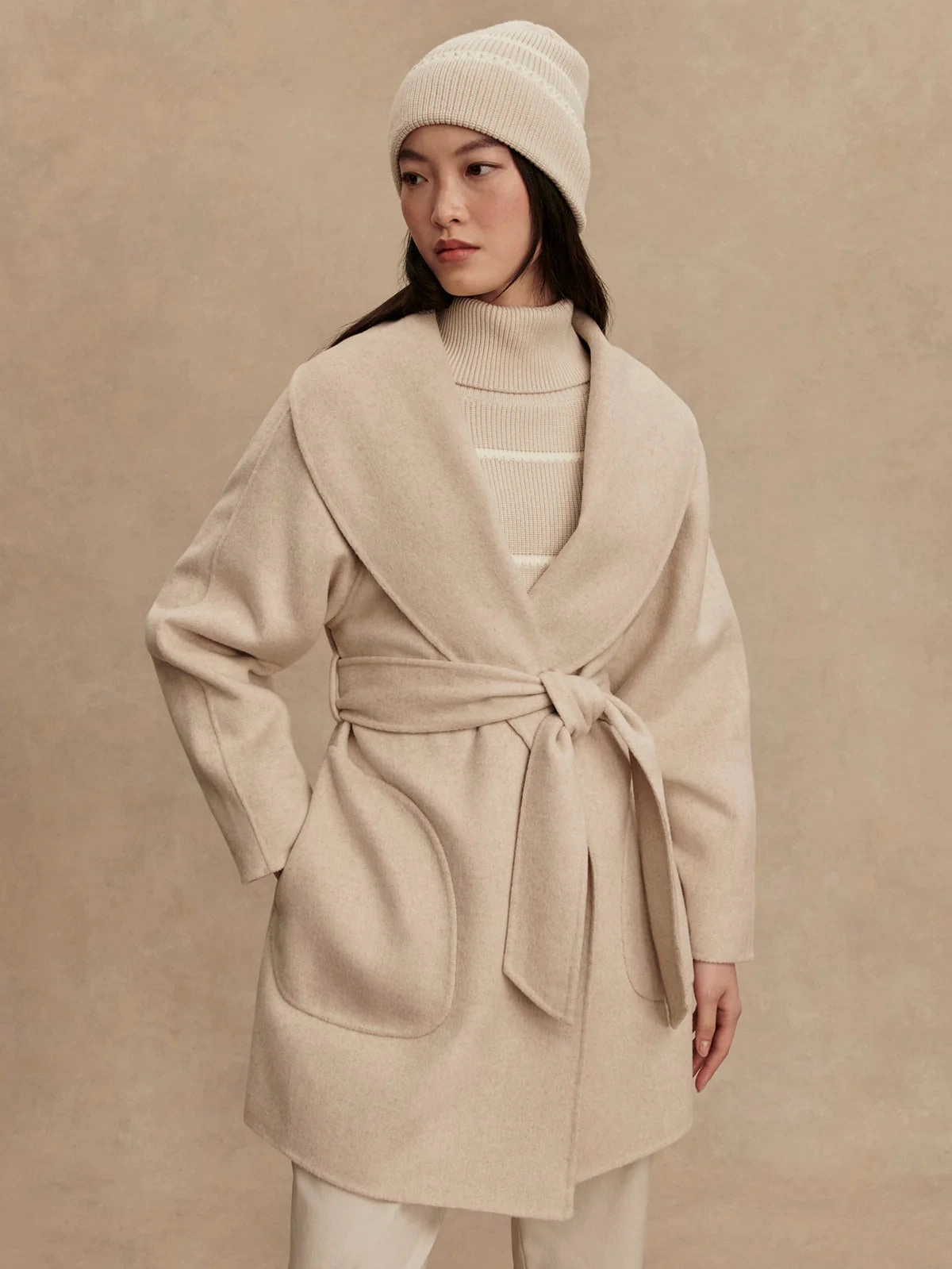 FourWay Stretch Fabric Varley Edgemere Wrap Jacket in Pumice Stone Marl