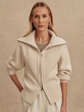 Stretch Knit Fabric Varley Enrico Knit Jacket in Silver Birch