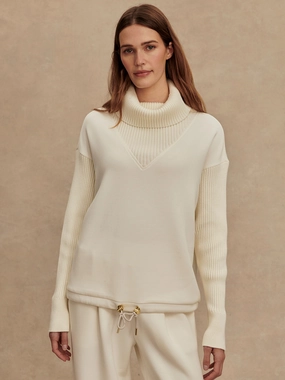 Varley Hannah Cowl Neck Sweat in Egret UVProtective Coating preshrunk