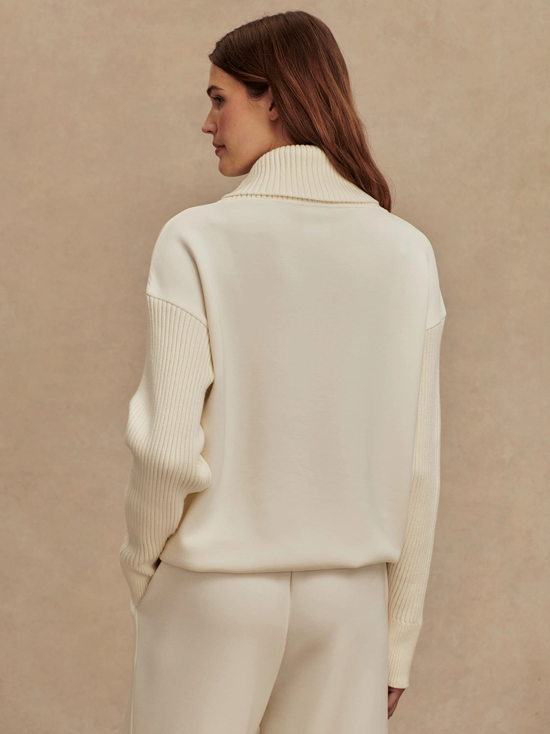 RawEdgedDesign WideNeckOpening Varley Hannah Cowl Neck Sweat in Egret