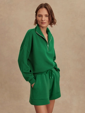 Varley Hawley Half-Zip Sweat in Verdant Green UPFProtection Noise Reduced Zipper