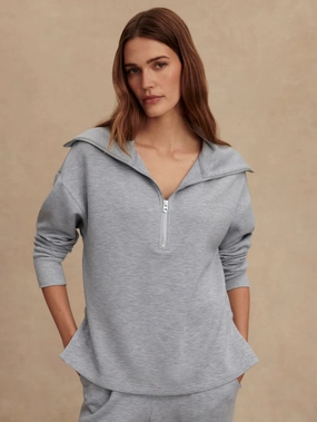 Varley Larson Half-Zip Sweat in Mid Blue Marl Contrast Stitch Accent