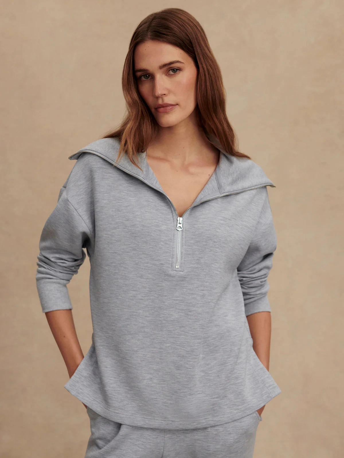 Daily Wear Soft Hoodie Varley Larson Half-Zip Sweat in Mid Blue Marl