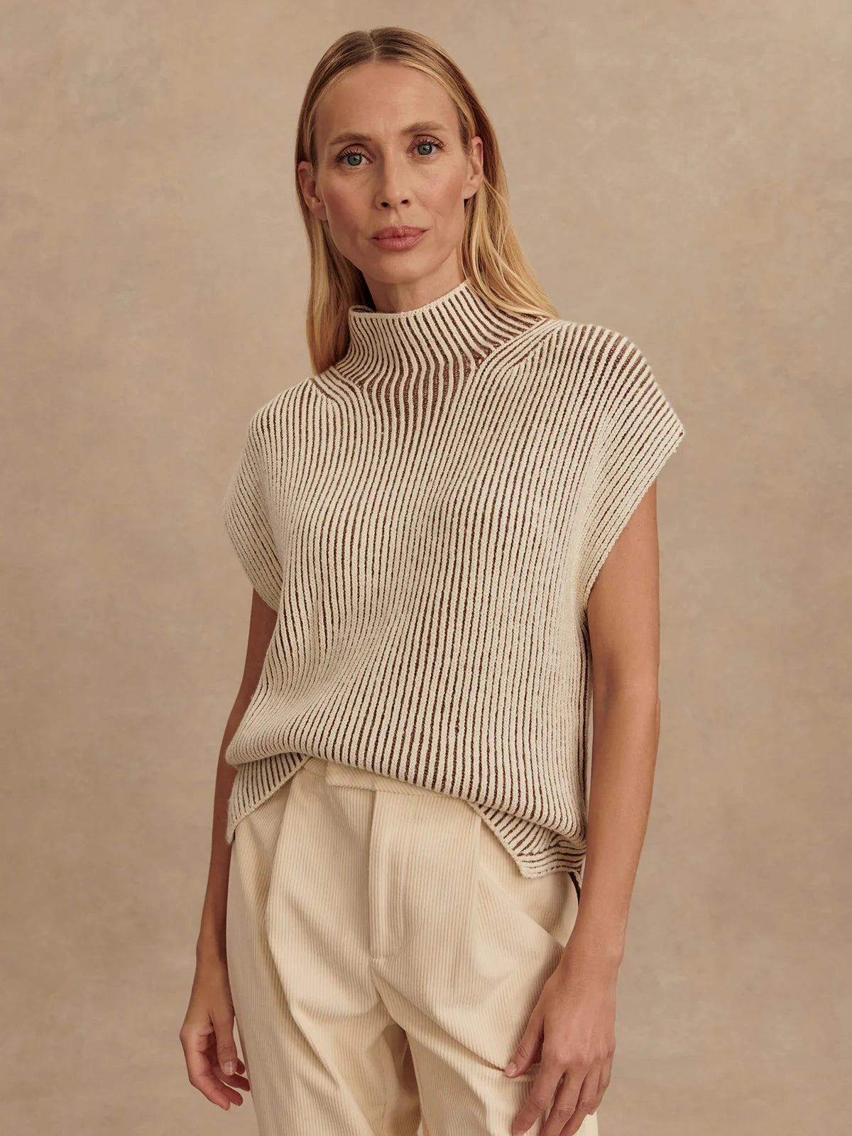 Varley Lauren Plated Knit Tank in Cocoa Dust DoubleStitched HighElasticity