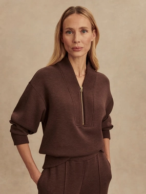 SmoothZipper Bamboo Fiber Fabric Varley Sally Half-Zip Sweat in Coffee Bean Marl