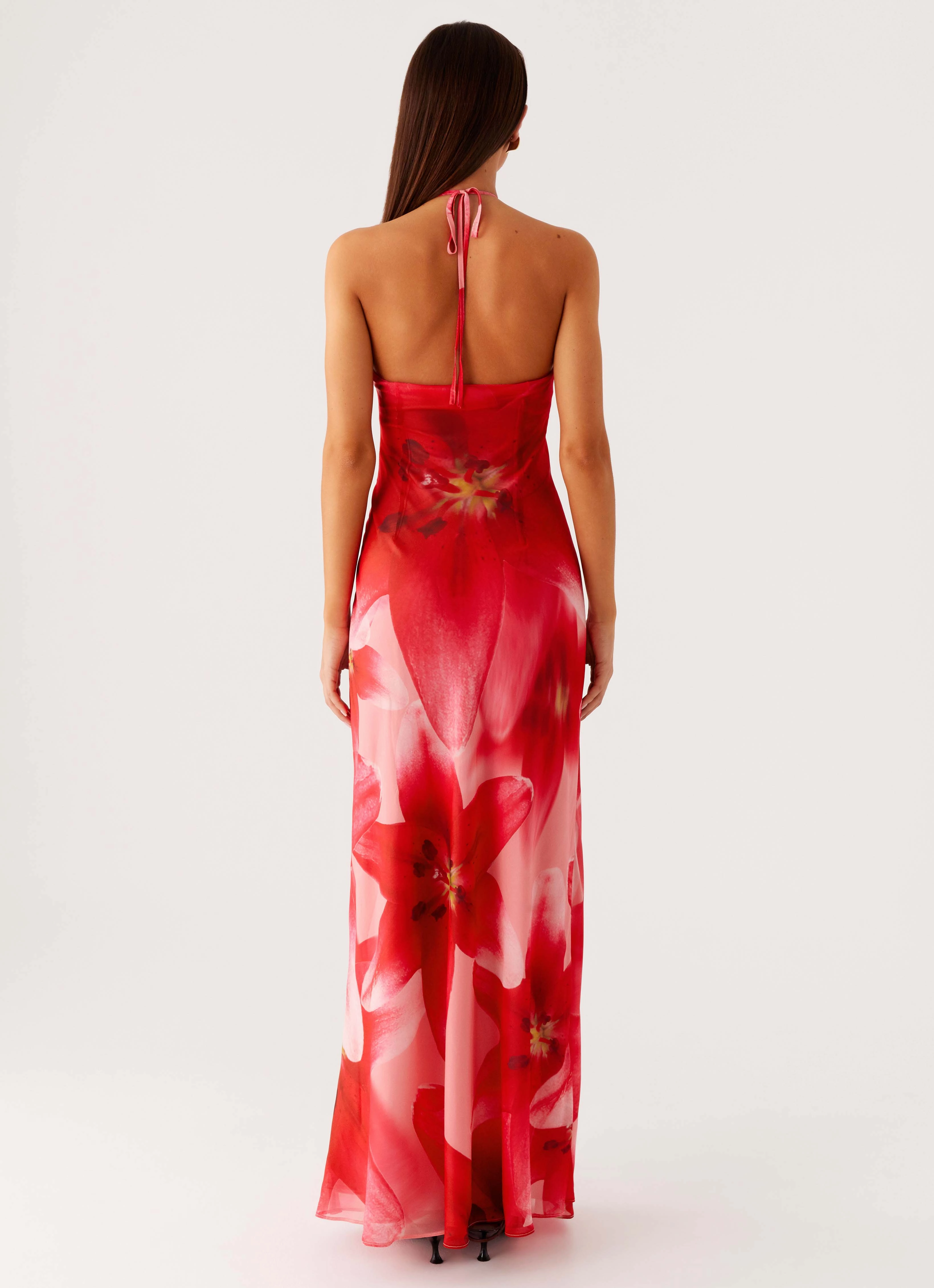 Vatiana Chiffon Maxi Dress - Peach Watermelon Flower Office Smart Neutral Look