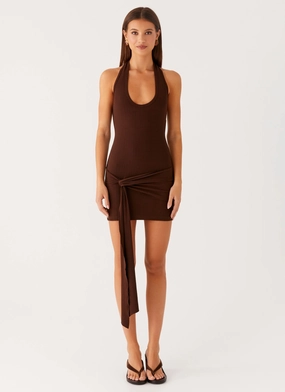 Vedetta Mini Dress - Chocolate Cozy Mood Effortless Waist Design