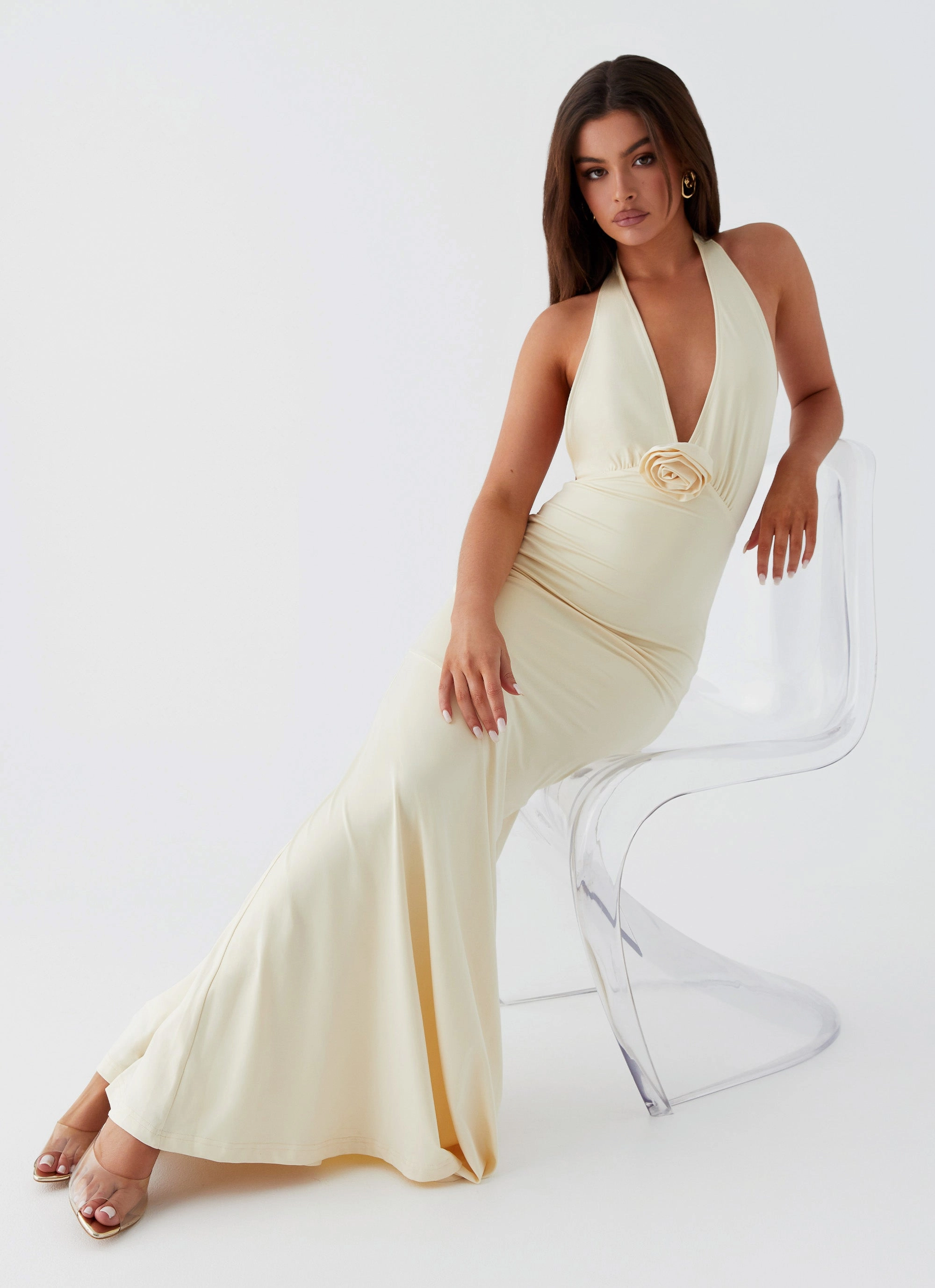 Festive Wear Slim Form Eliza Rose Maxi Dress - Yellow