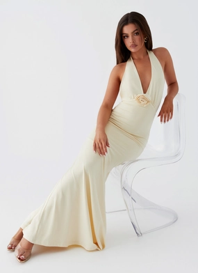 Festive Wear Slim Form Eliza Rose Maxi Dress - Yellow