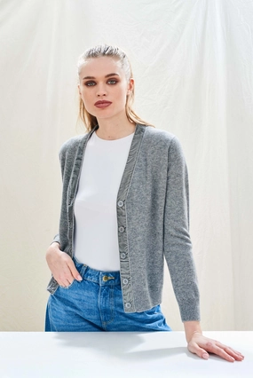 Basic Long Sleeve Velvet Little Cardigan Cloudy