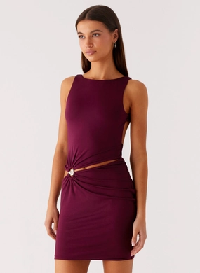 Seasonal Fit Fit Mood Velvet Wine Mini Dress - Boysenberry