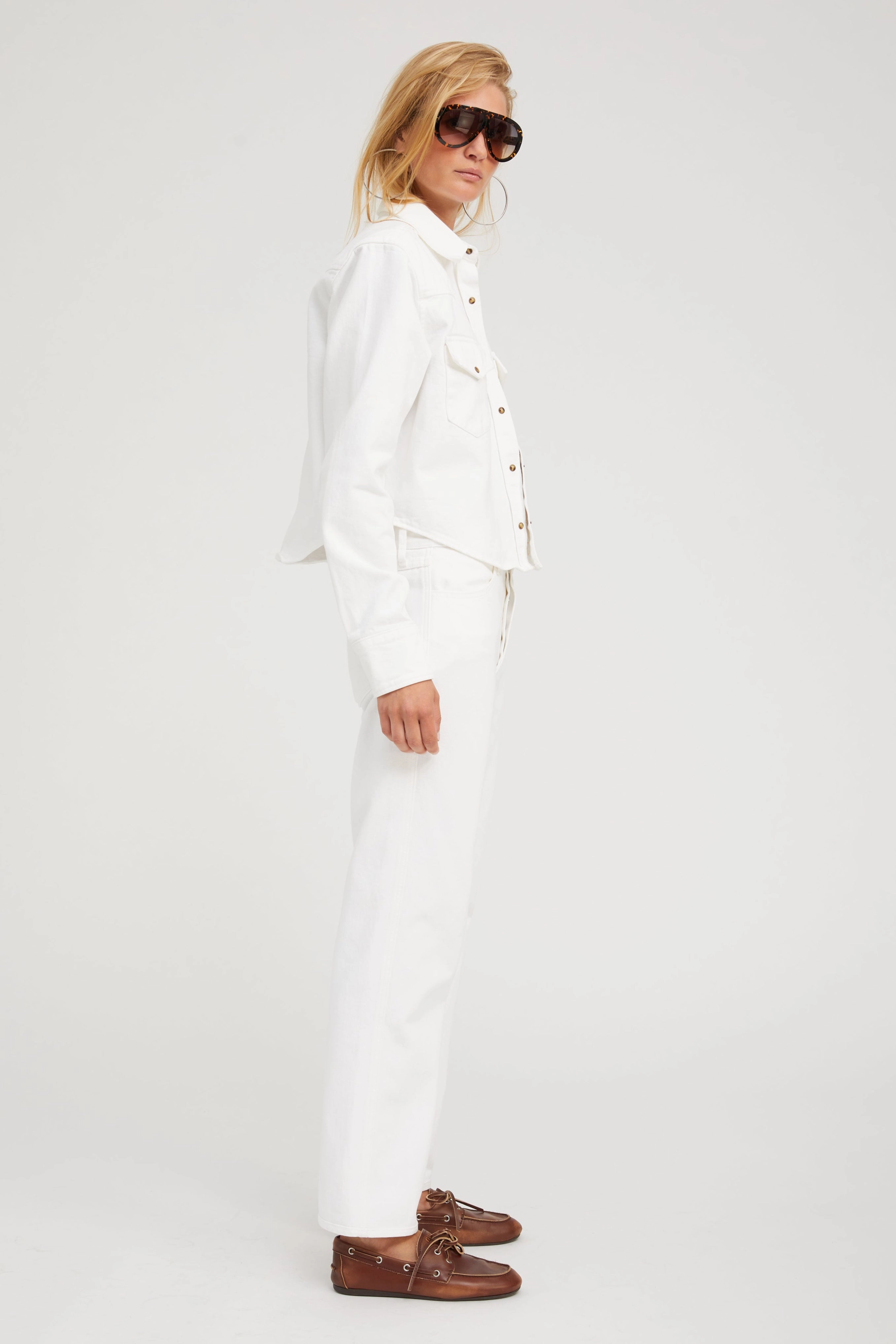 Sophia Denim Cropped Western Button Down StainRepellentCoating Moisture Wicking Material