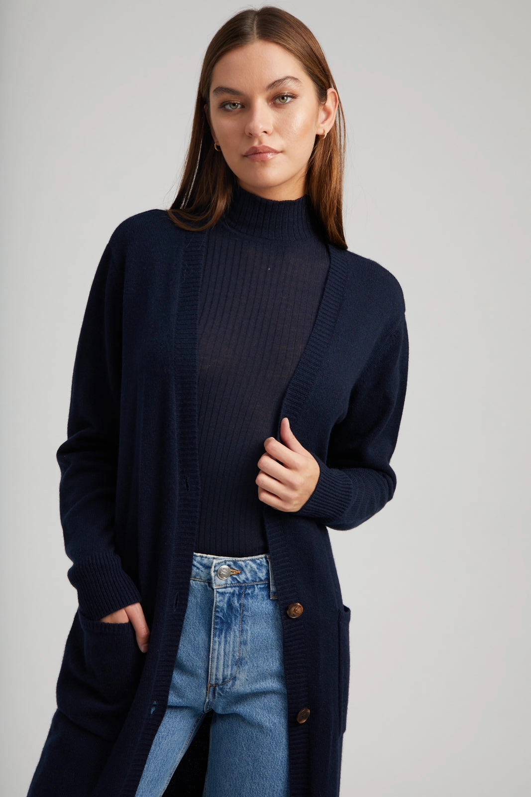 Navy Cashmere Long Cardigan HighDensityFoam