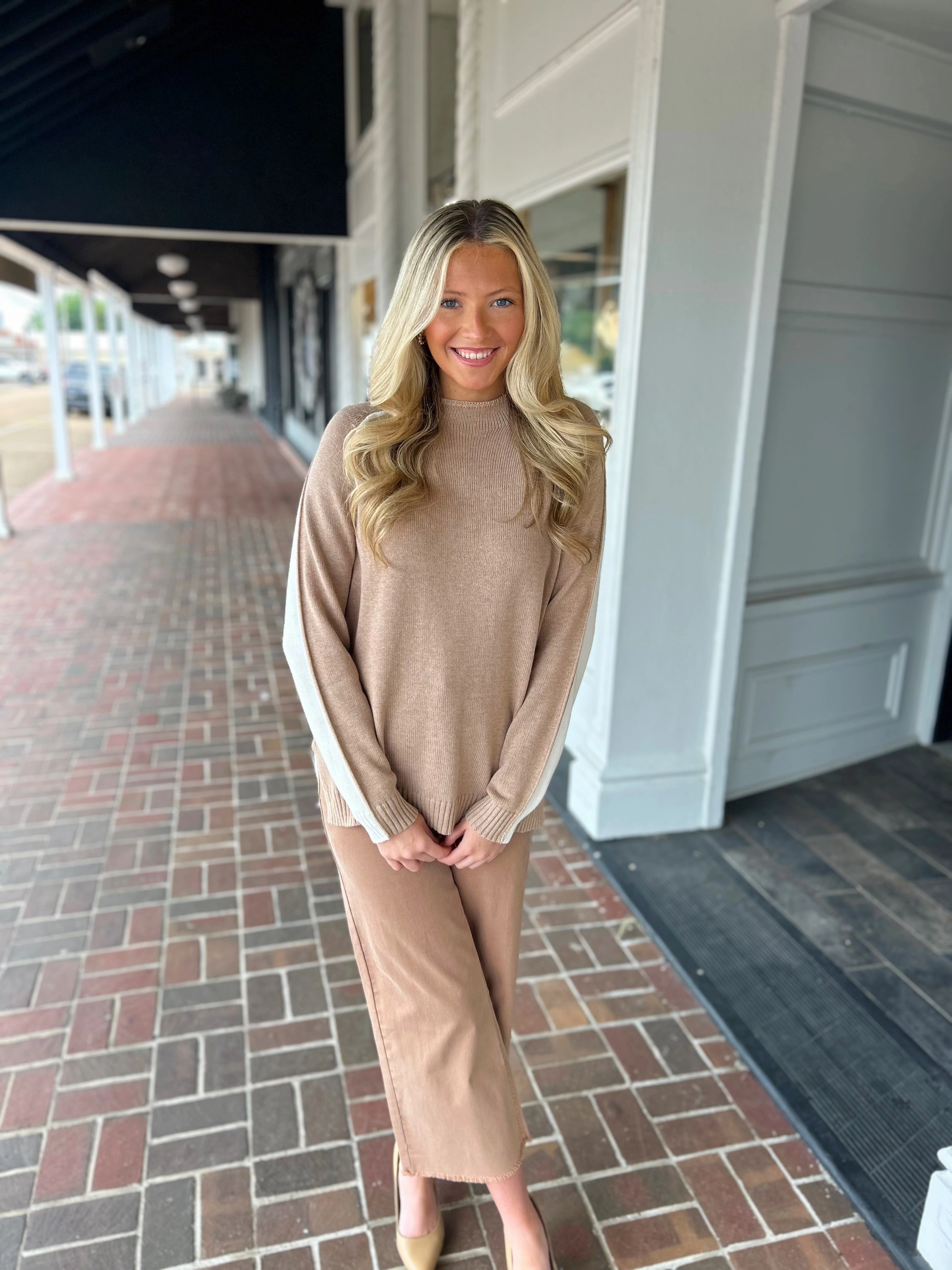 Color Block Funnel Neck Hoodie Contrast Stitch Accent