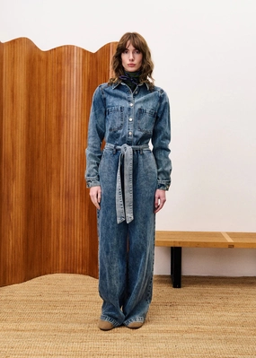 VERBANA BLUE DENIM JUMPSUIT Premium Quality Elegant Party Look Winter Warmth